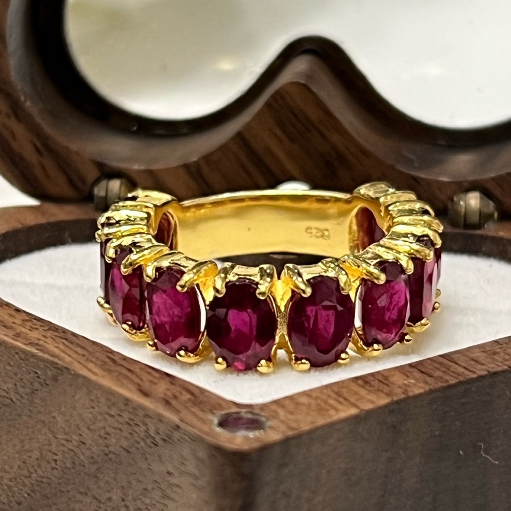 Genuine Ruby, 7 carat Ring In 14k gold vermeil over Sterling silver